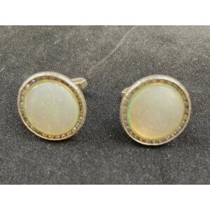 Vintage Mother of Pearl Men's Cufflinks/ rhinestones/ gold tone SKU 5189